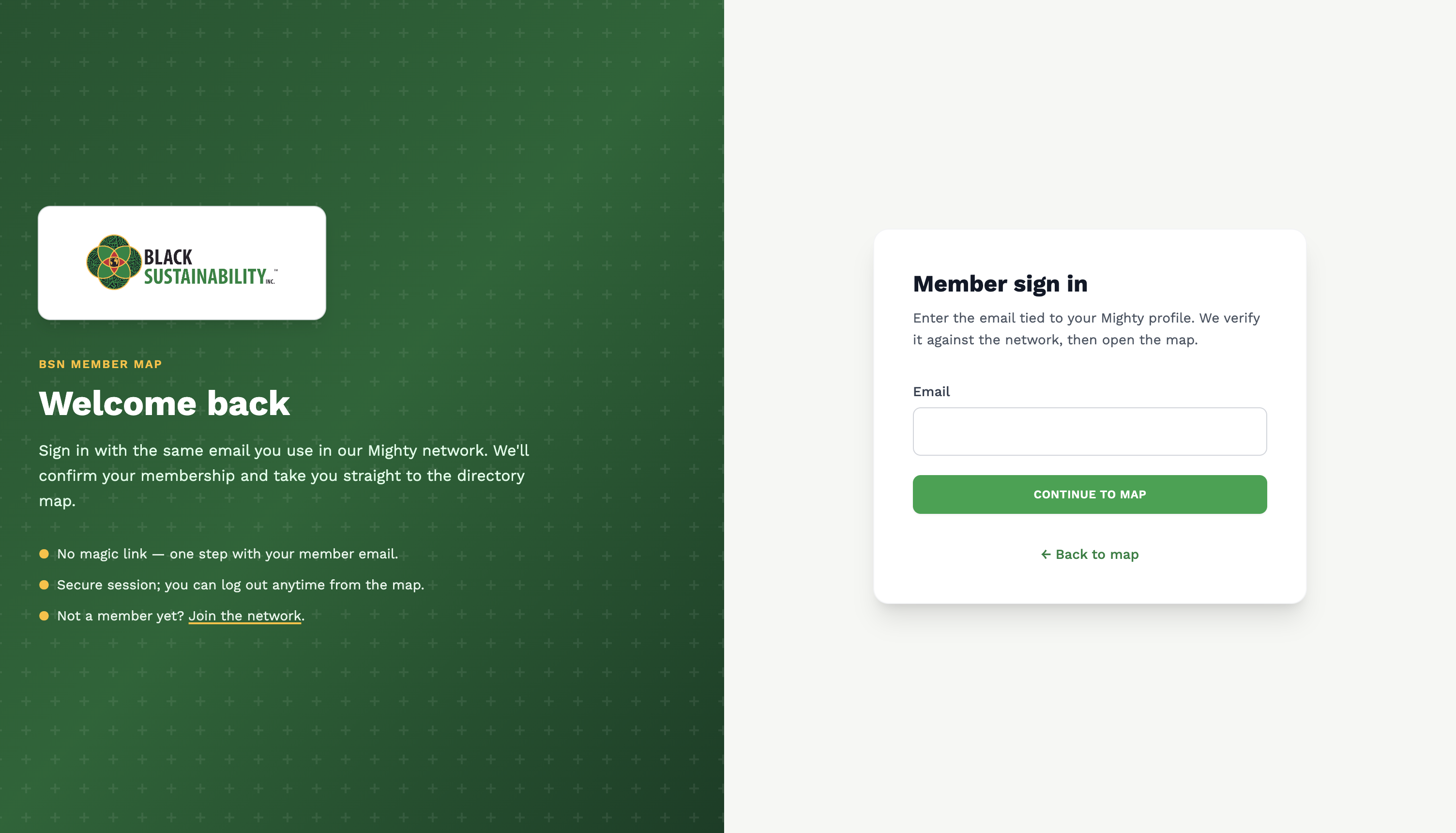 Email-based member sign-in flow for authenticated BSN directory access