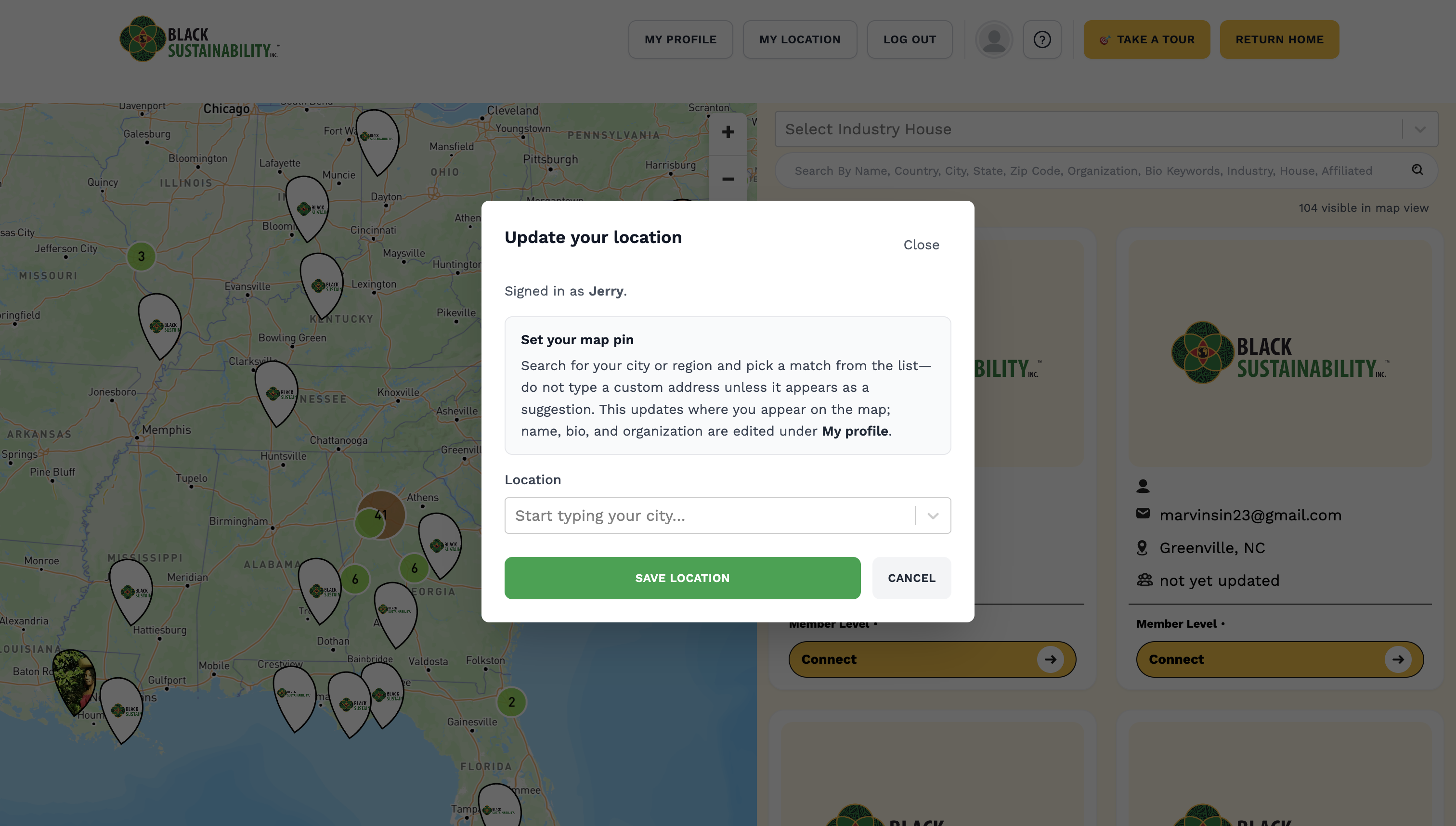 Location update form used to keep BSN member map records accurate
