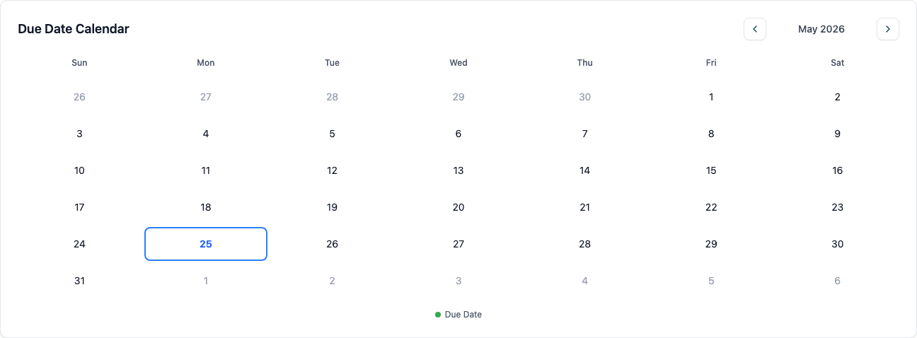 Due date calendar for operational scheduling visibility