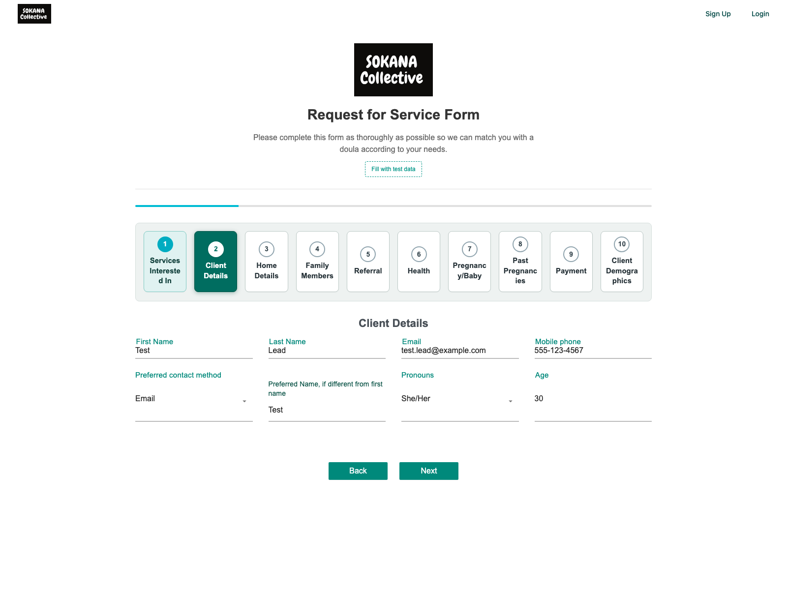 Intake request form — client details step